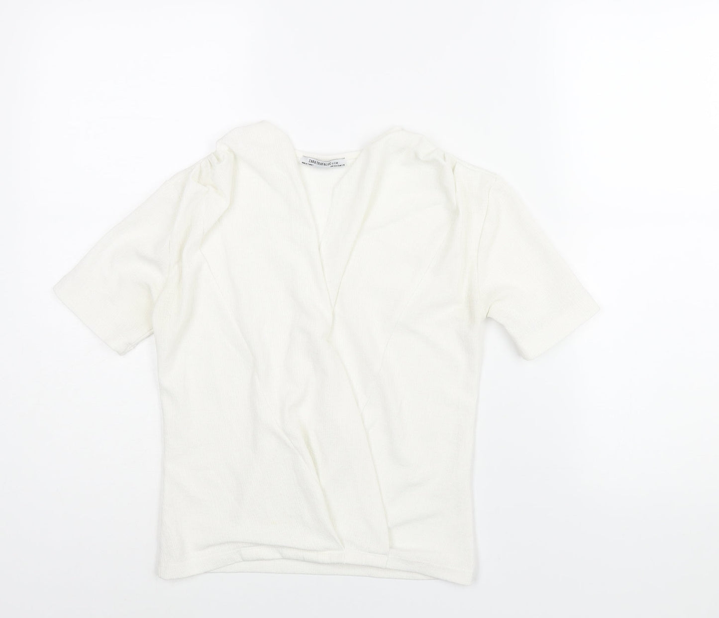 Zara Womens White Polyester Basic Blouse Size S V-Neck