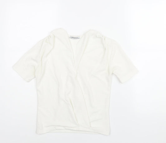 Zara Womens White Polyester Basic Blouse Size S V-Neck