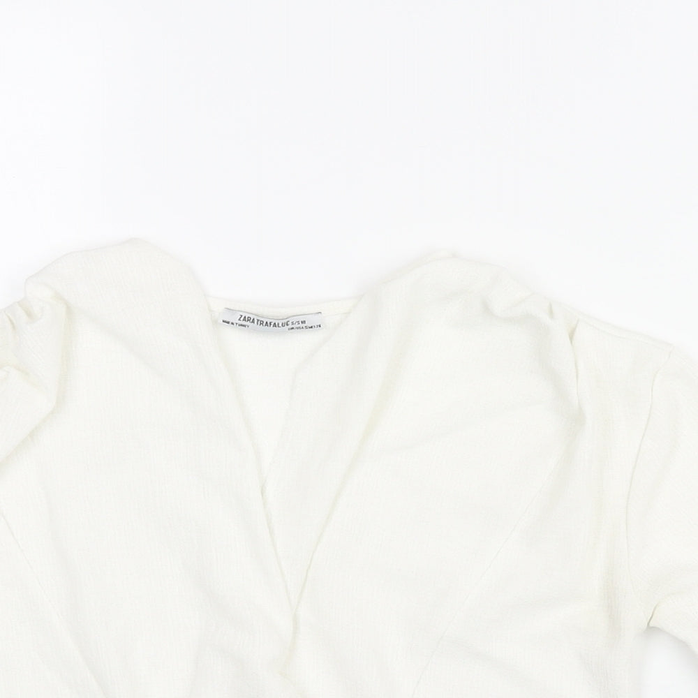 Zara Womens White Polyester Basic Blouse Size S V-Neck