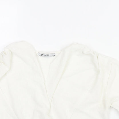 Zara Womens White Polyester Basic Blouse Size S V-Neck