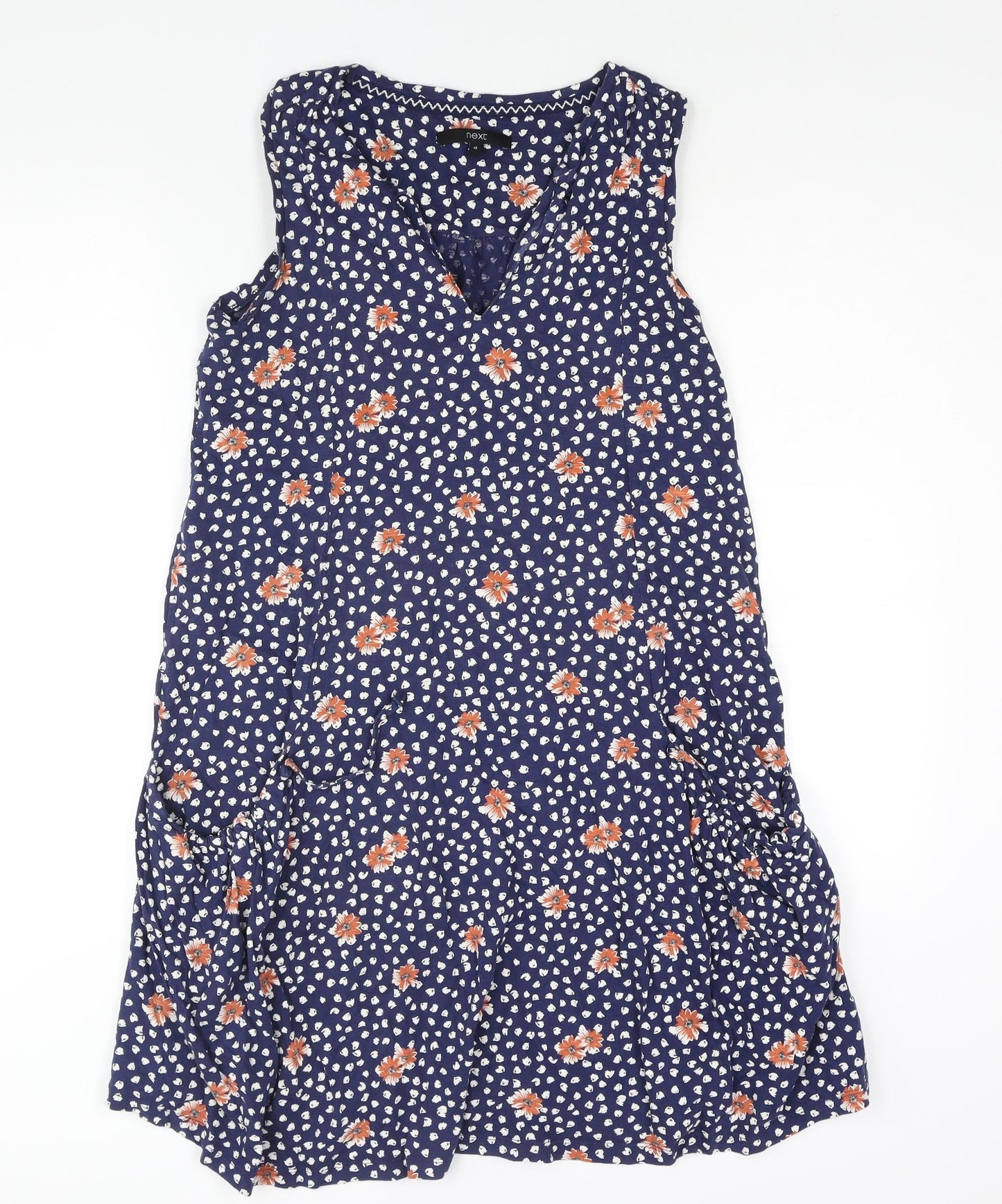 NEXT Womens Blue Geometric Cotton Shift Size 12 V-Neck Pullover - Floral Print