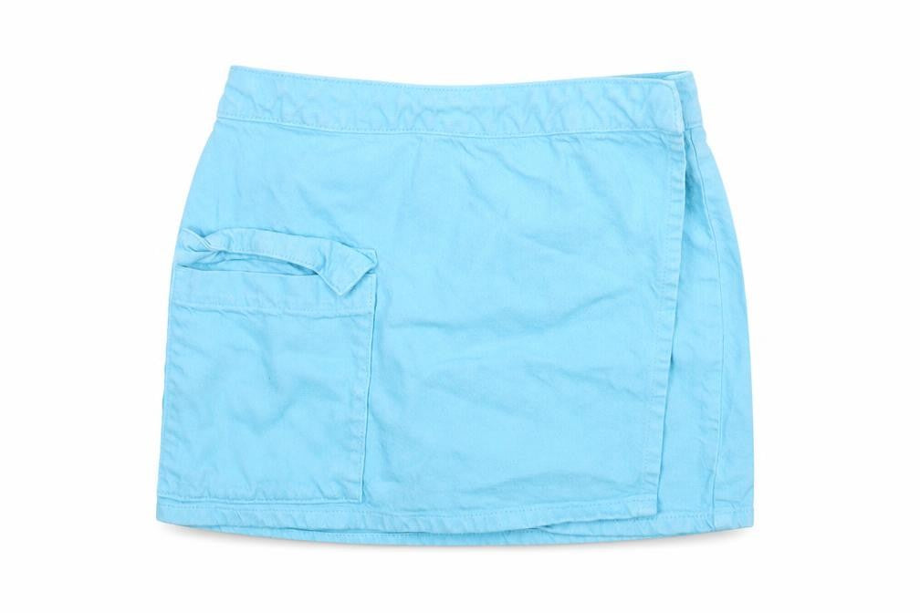 Denim & Co. Womens Blue Cotton Wrap Skirt Size 10 Button - Pocket