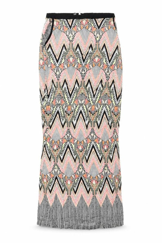 Warehouse Womens Multicoloured Geometric Viscose Maxi Skirt Size 6 Zip - Side Slits