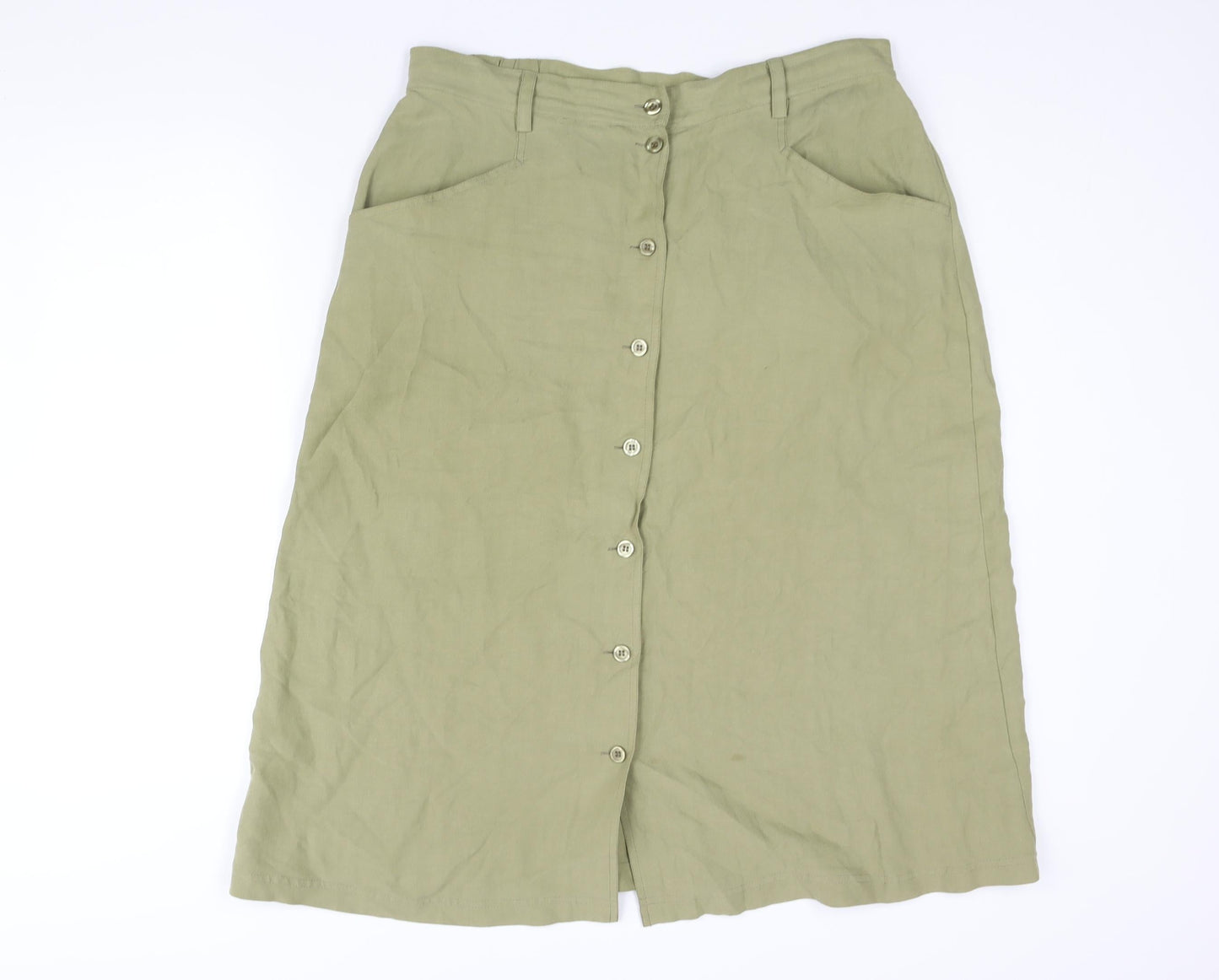 Damart Womens Green Silk A-Line Skirt Size 18 Button