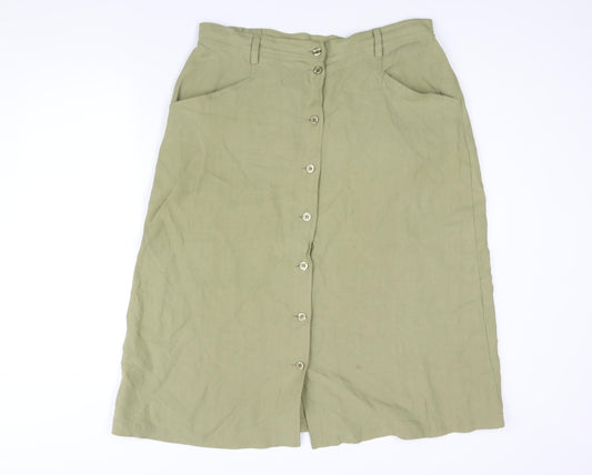 Damart Womens Green Silk A-Line Skirt Size 18 Button