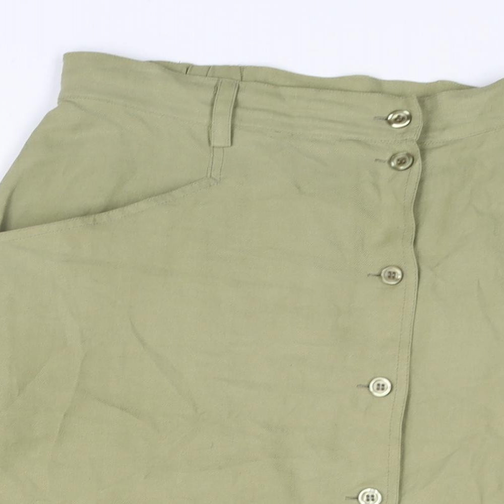 Damart Womens Green Silk A-Line Skirt Size 18 Button