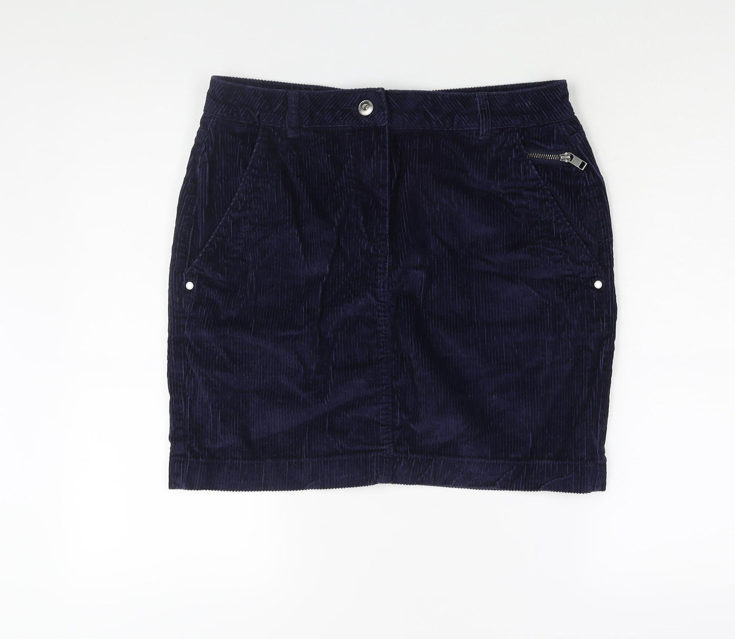 NEXT Womens Blue Cotton Mini Skirt Size 12 Zip