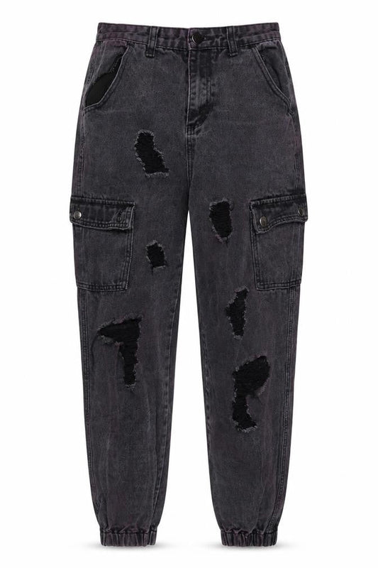 PRETTYLITTLETHING Womens Grey Cotton Tapered Jeans Size 10 L27 in Regular Zip - Purple tint, Cuffed