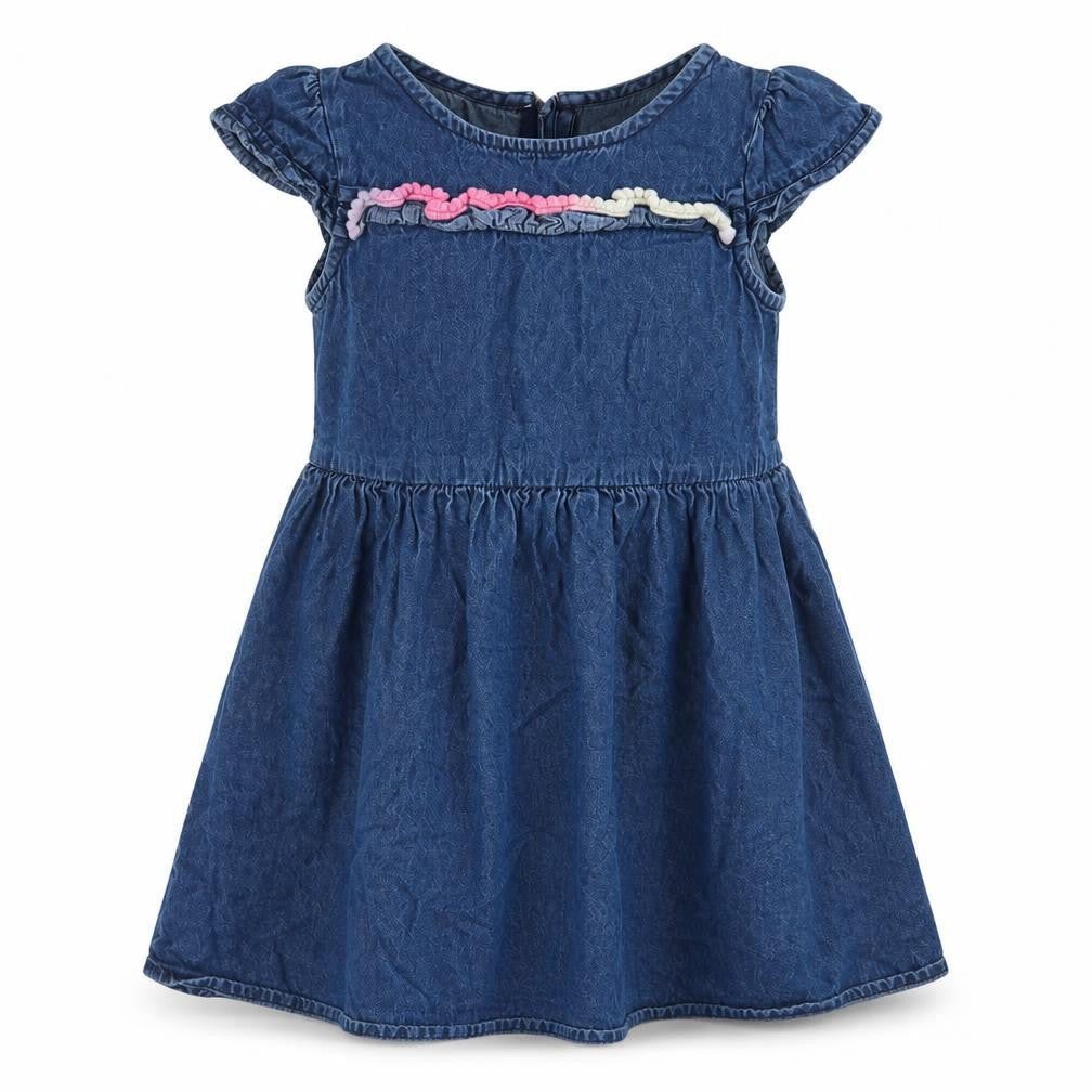 Bapster Girls Blue Cotton A-Line Size 6-7 Years Crew Neck Zip - Embroidered