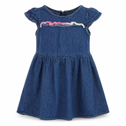 Bapster Girls Blue Cotton A-Line Size 6-7 Years Crew Neck Zip - Embroidered