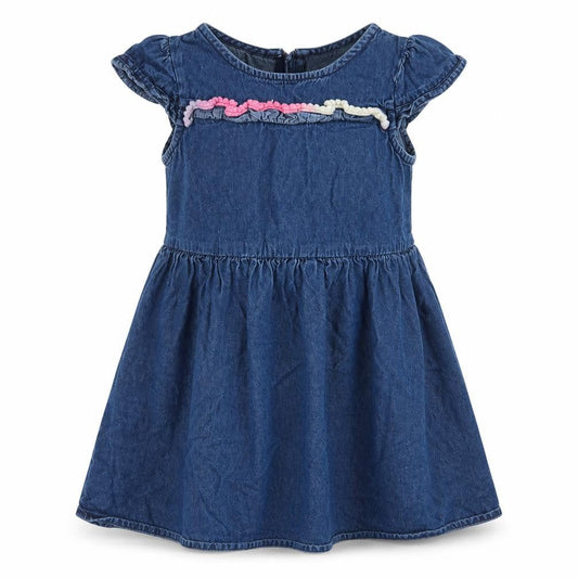 Bapster Girls Blue Cotton A-Line Size 6-7 Years Crew Neck Zip - Embroidered
