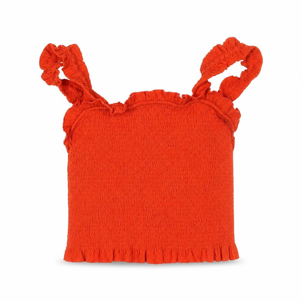 River Island Girls Orange Polyester Cropped Tank Size 11-12 Years Square Neck Pullover - Frill