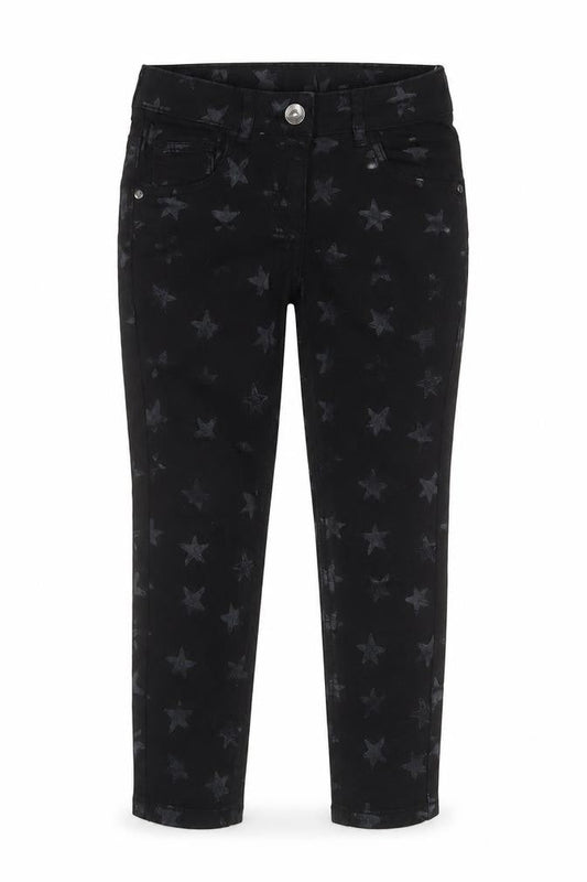 George Girls Black Geometric Cotton Skinny Jeans Size 5-6 Years Regular Zip - Star Pattern