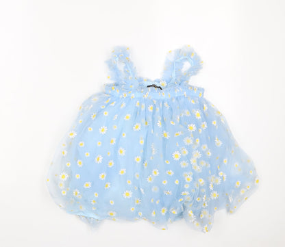 Additional front view of ARGOT girls’ blue floral polyester camisole tank, size 7, years square neck pullover