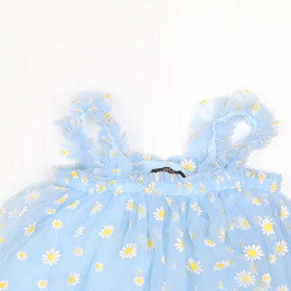 Close-up detail of ARGOT girls’ blue floral polyester camisole tank, size 7, years square neck pullover