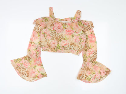 Additional front view of River Island girls’ beige geometric polyester basic blouse, size 11-12, years square neck pullover