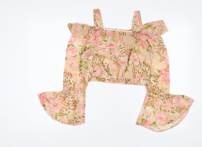Back view of River Island girls’ beige geometric polyester basic blouse, size 11-12, years square neck pullover