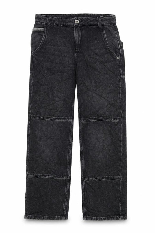 Marks & Spencer Girls Black Cotton Straight Jeans Size 11-12 Years L25 in Regular Zip - Pockets