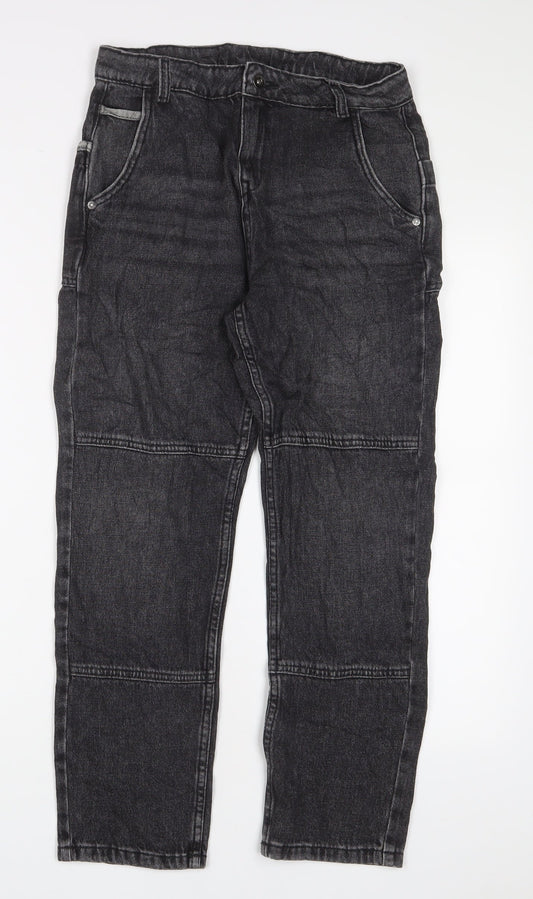 Marks and Spencer Girls Black Cotton Straight Jeans Size 11-12 Years L25 in Regular Zip - Pockets