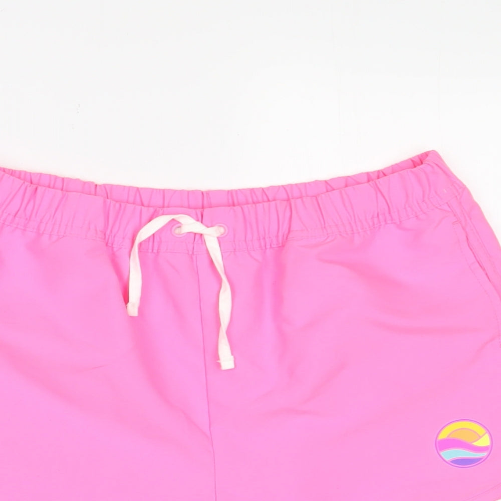 Marks and Spencer Girls Pink Polyester Sweat Shorts Size 12-13 Years Regular Drawstring - Swim shorts
