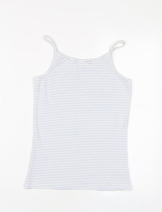NEXT Girls Blue Striped Cotton Camisole Tank Size 12 Years Square Neck Pullover