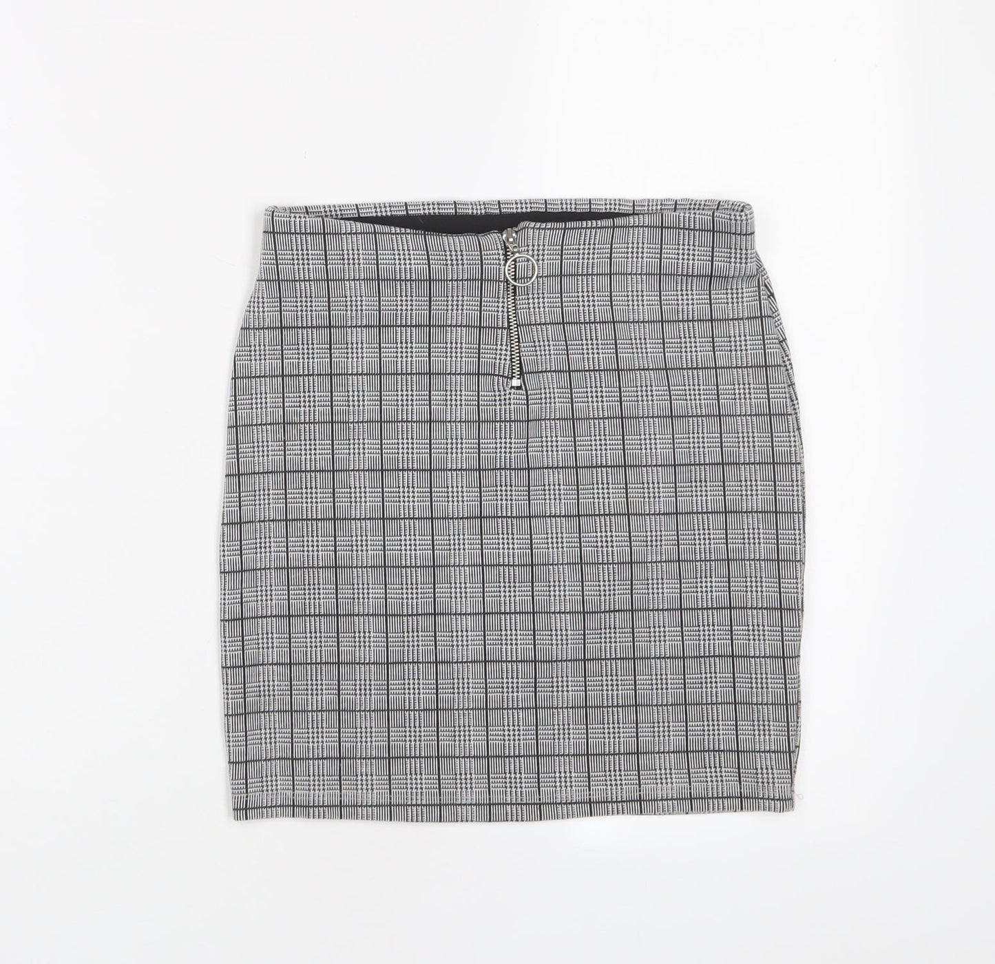 New Look Girls Grey Plaid Polyester A-Line Skirt Size 10-11 Years Regular Zip