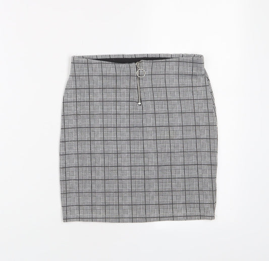 New Look Girls Grey Plaid Polyester A-Line Skirt Size 10-11 Years Regular Zip