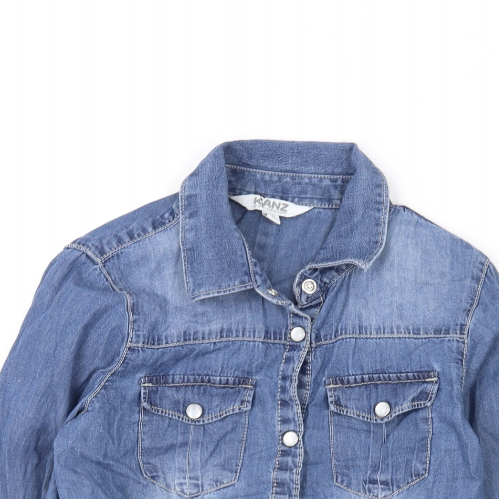 Kanz Girls Blue Cotton Basic Button-Up Size 9 Years Collared Snap