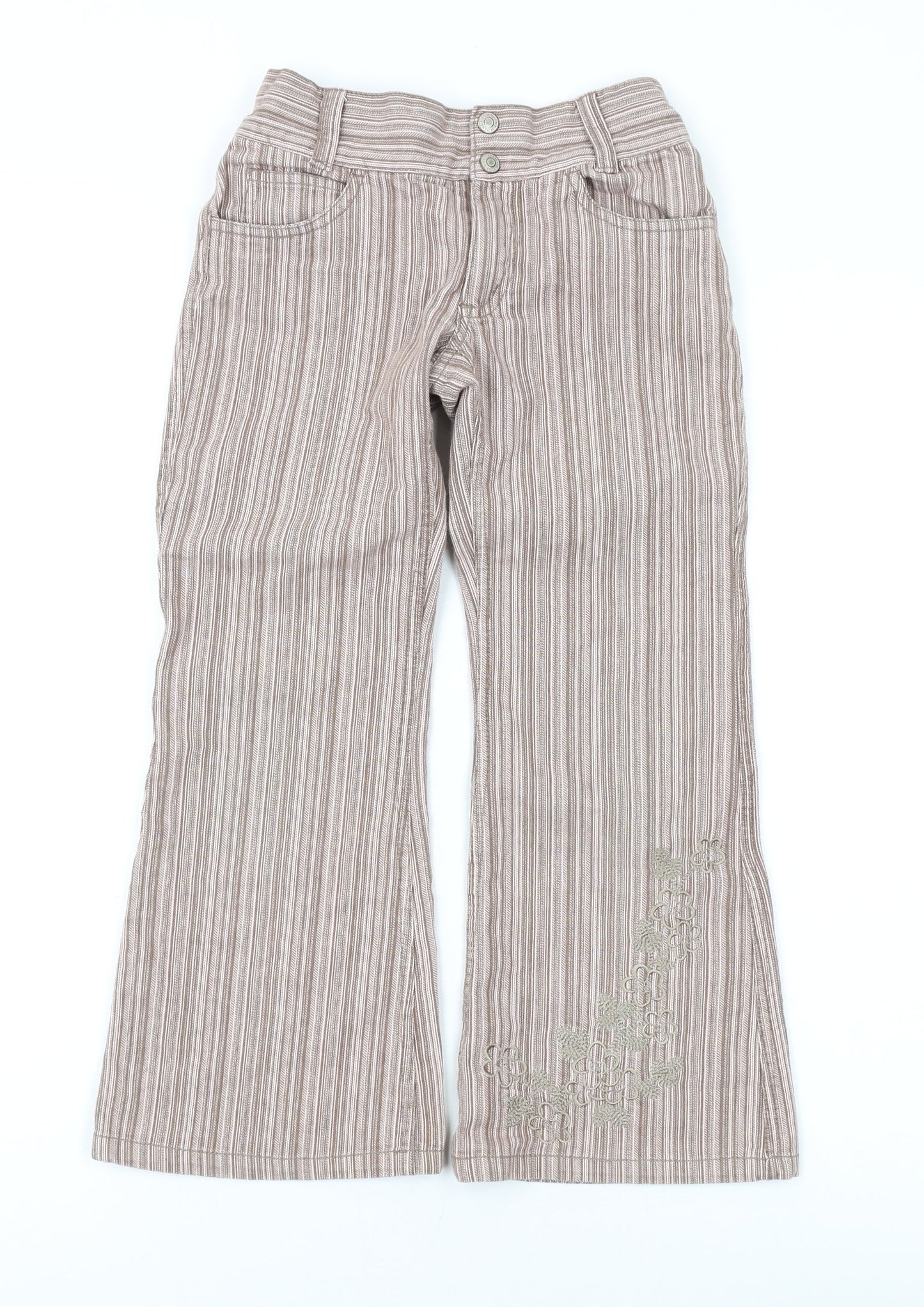Pumpkin Patch Girls Pink Striped Cotton Dress Pants Trousers Size 7 Years L20 in Regular Zip - Embroidery