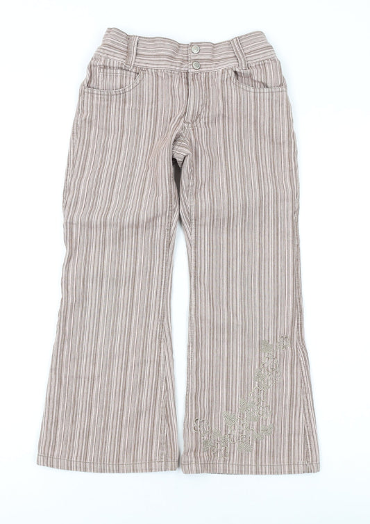 Pumpkin Patch Girls Pink Striped Cotton Dress Pants Trousers Size 7 Years L20 in Regular Zip - Embroidery