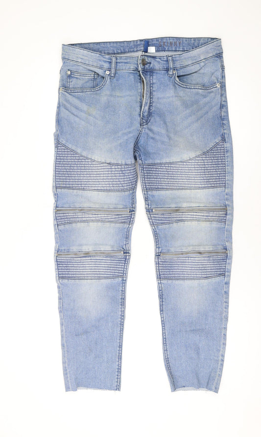 Divided by H&M Womens Blue Cotton Straight Jeans Size 34 in L27 in Regular Zip