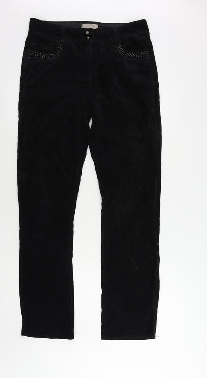 Additional front view of Soon women’s black cotton trousers, size UK 10, 32-inch leg regular zip - embellished