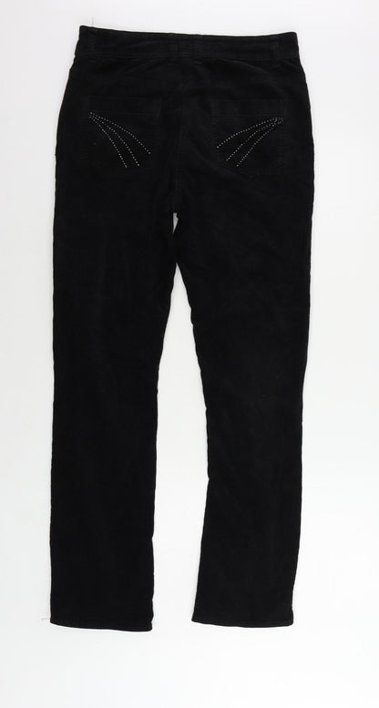 Back view of Soon women’s black cotton trousers, size UK 10, 32-inch leg regular zip - embellished