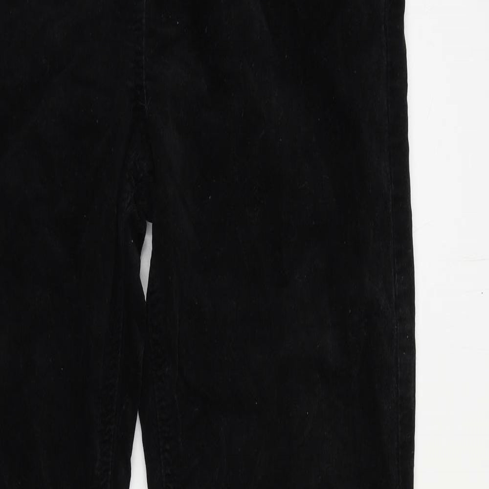 Close-up detail of Soon women’s black cotton trousers, size UK 10, 32-inch leg regular zip - embellished