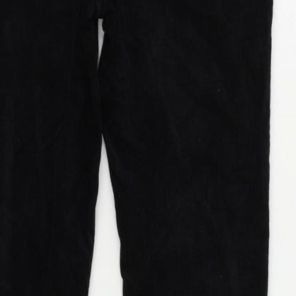 Brand and care label for Soon women’s black cotton trousers, size UK 10, 32-inch leg regular zip - embellished