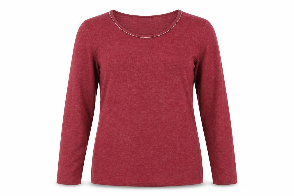 Marks & Spencer Womens Red Polyester Basic T-Shirt Size 12 Boat Neck - Embellished Neckline
