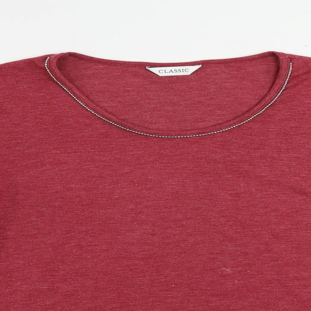 Marks and Spencer Womens Red Polyester Basic T-Shirt Size 12 Boat Neck - Embellished Neckline
