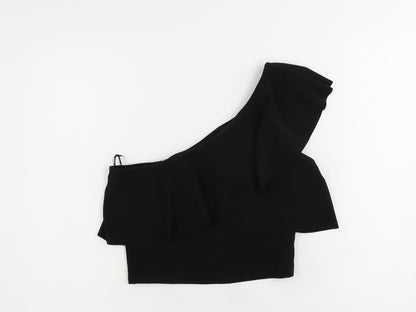 Stradivarius Womens Black Polyester Cropped Blouse Size M One Shoulder - Ruffle