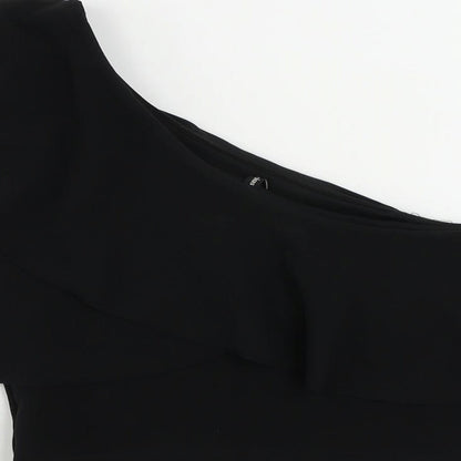 Stradivarius Womens Black Polyester Cropped Blouse Size M One Shoulder - Ruffle