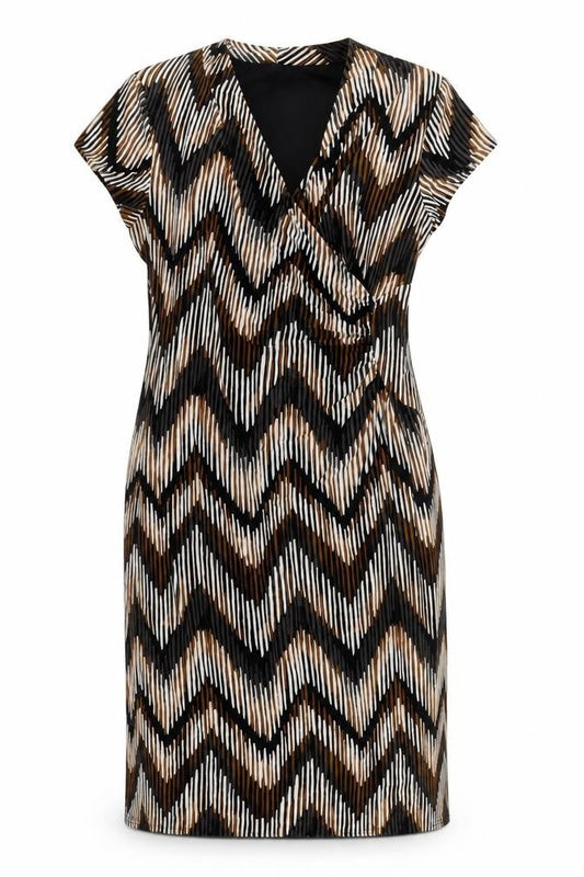 Country Casuals Womens Brown Geometric Polyester Sheath Size L V-Neck Pullover
