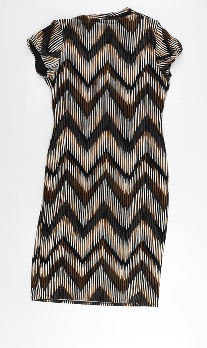 Country Casuals Womens Brown Geometric Polyester Sheath Size L V-Neck Pullover