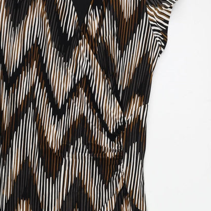 Country Casuals Womens Brown Geometric Polyester Sheath Size L V-Neck Pullover