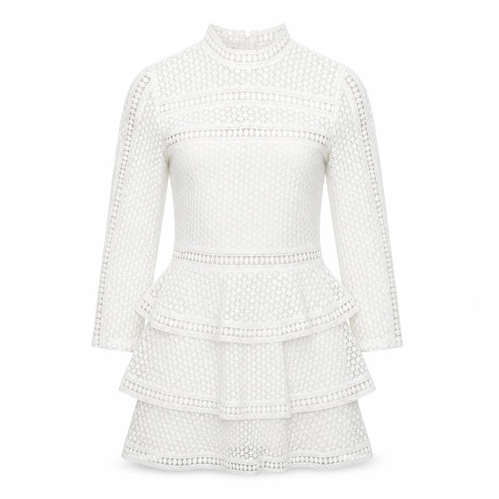 PRETTYLITTLETHING Womens White Polyester Mini Size 8 Mock Neck Zip - Ruffle