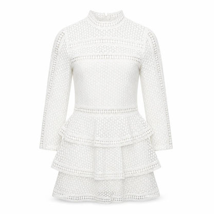 PRETTYLITTLETHING Womens White Polyester Mini Size 8 Mock Neck Zip - Ruffle