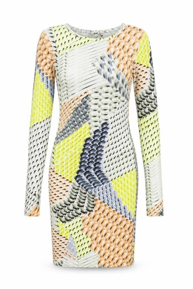 Topshop Womens Multicoloured Geometric Polyester Bodycon Size 6 Round Neck Pullover