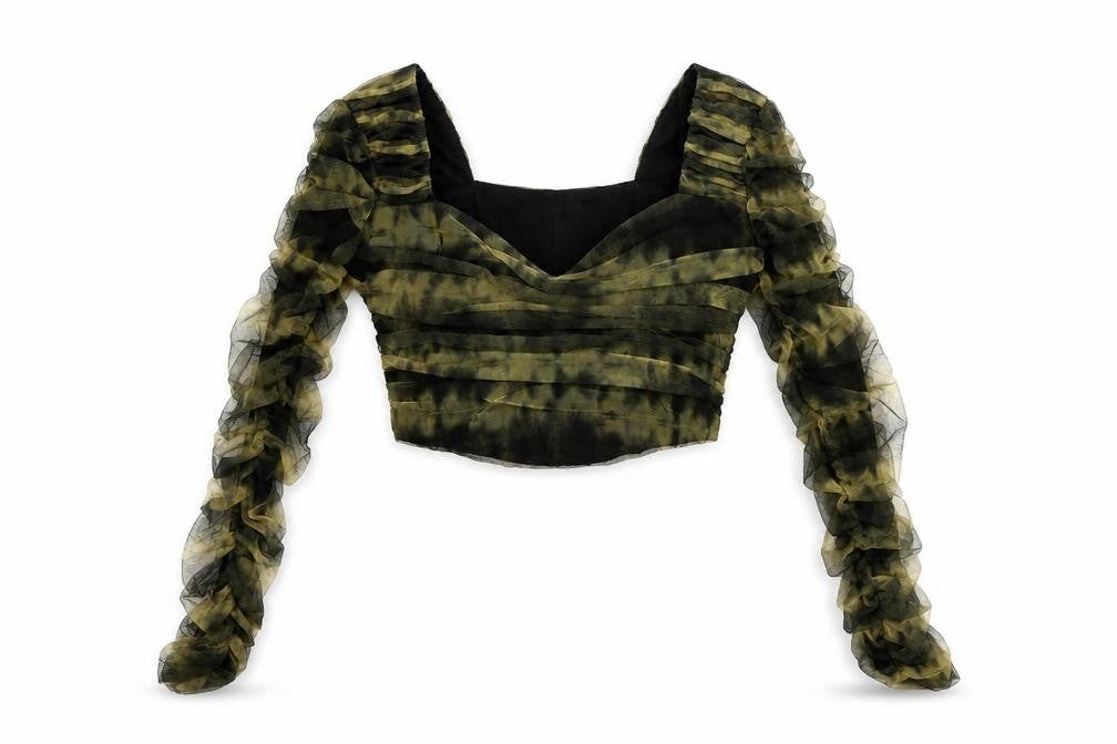 Zara Womens Green Polyester Cropped Blouse Size M Square Neck - Ruched