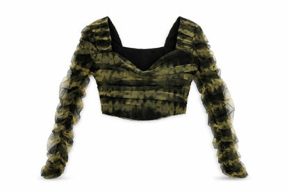 Zara Womens Green Polyester Cropped Blouse Size M Square Neck - Ruched