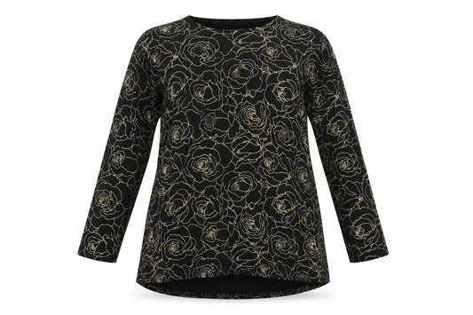 Real Basics Womens Black Floral Viscose Tunic Blouse Size S Round Neck