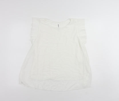 New Collection Womens White Polyester Basic Blouse Size M Round Neck - Ruffle