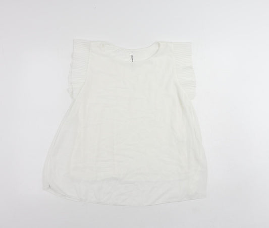 New Collection Womens White Polyester Basic Blouse Size M Round Neck - Ruffle